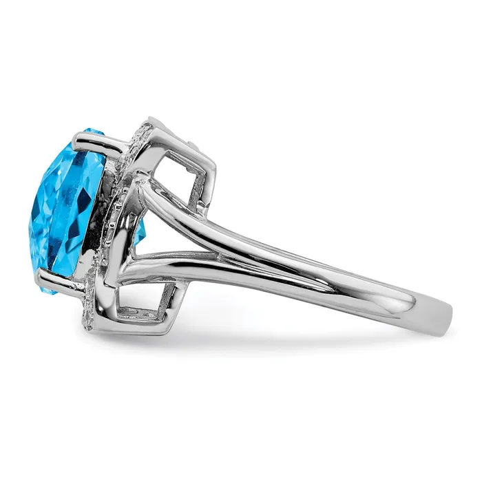 Goldia Sterling Silver Rhodium CheckerCut Swiss Blue Topaz u0026 Diamond Ring Rings
