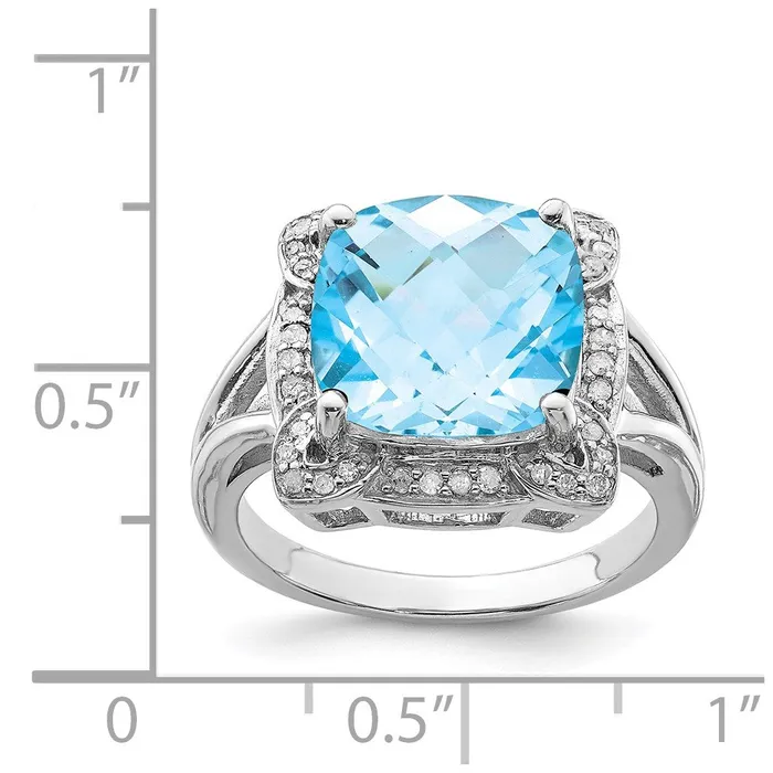 Goldia Sterling Silver Rhodium CheckerCut Swiss Blue Topaz u0026 Diamond Ring Rings