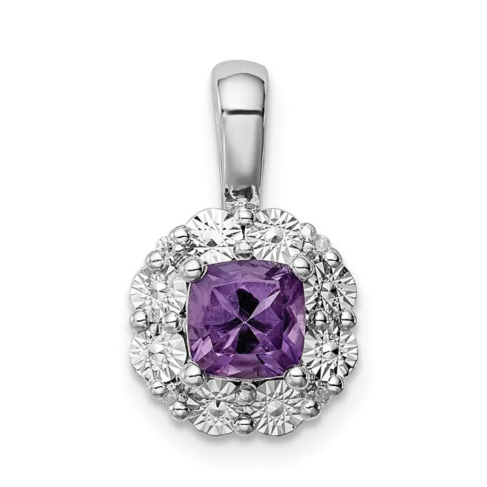 Goldia Sterling Silver Rhodiumplated Amethyst Diamond Pendant Necklaces