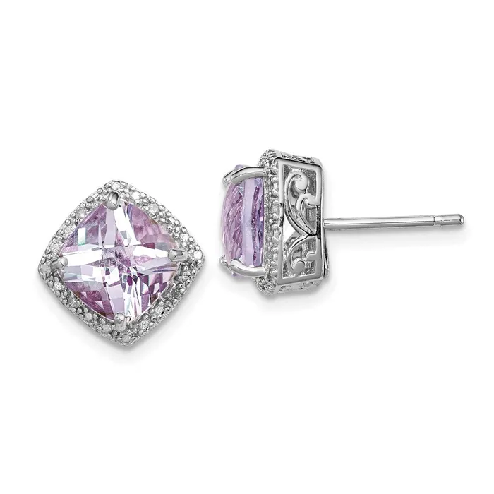 Goldia Sterling Silver Rhodiumplated Pink Quartz and Diamond Earrings Earrings