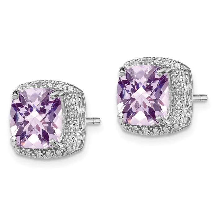 Goldia Sterling Silver Rhodiumplated Pink Quartz and Diamond Earrings Earrings
