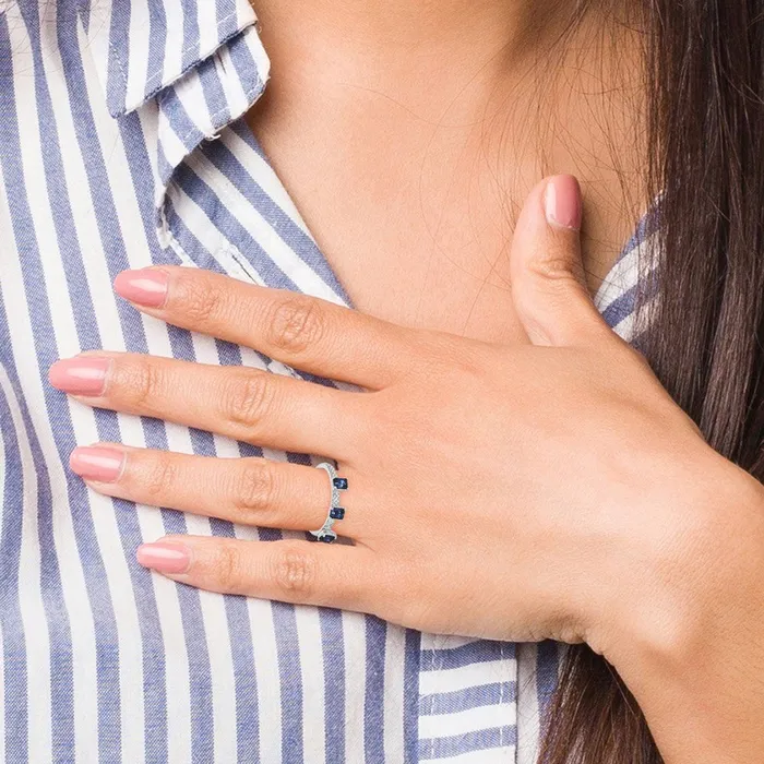 Goldia Sterling Silver Stackable Expressions Created Sapphire Three Stone Ring Rings