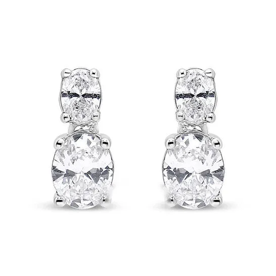 JMS always Earrings Original Haus of Brilliance 14K White Gold 10 Cttw Oval Lab Grown Diamond 2 Stone Drop and Dangle Stud Earrings GH Color VS2SI1 Clarity
