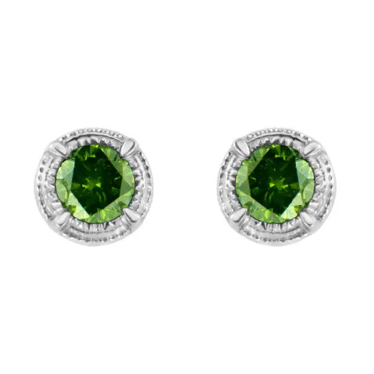 JMS always Earrings Original Haus of Brilliance 925 Sterling Silver 14 cttw Treated Green Diamond Modern 4Prong Solitaire Milgrain Stud Earrings