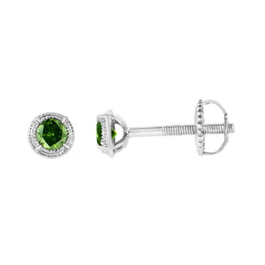 JMS always Earrings Original Haus of Brilliance 925 Sterling Silver 14 cttw Treated Green Diamond Modern 4Prong Solitaire Milgrain Stud Earrings JMS always Earrings Original Haus of Brilliance 925 Sterling Silver 14 cttw Treated Green Diamond Modern 4Prong Solitaire Milgrain Stud Earrings