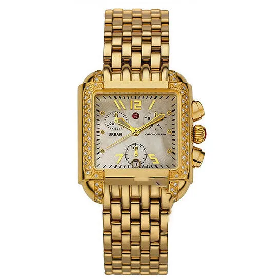 JMS always Earrings Original Michele Urban Steel Diamond Goldtone Steel Ladies Watch MWW02H000016