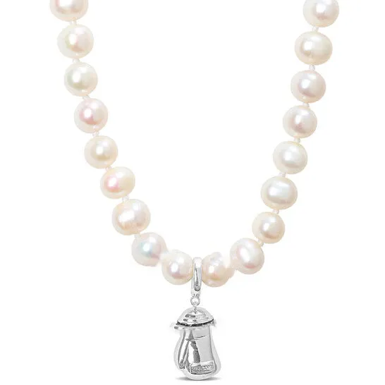 JMS always Necklaces Original Amour 775mm Cultured Freshwater Pearl and Black Diamond Accent Necklace with Large Lobster Clasp in Yellow Black Plated Sterling Silver