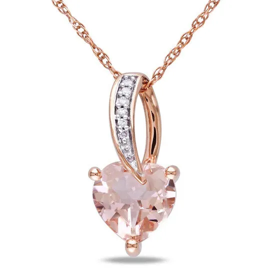 JMS always Necklaces Original AMOUR Heartcut Morganite and Diamond Accent Drop Necklace In 10K Rose Gold
