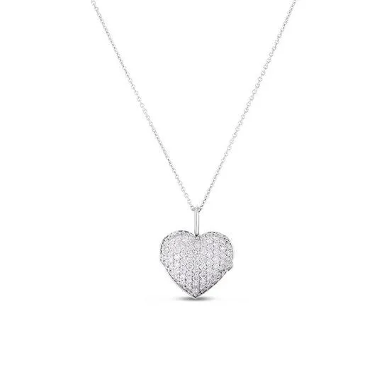 JMS always Necklaces Original Roberto Coin Tiny Treasures Puffed Diamond Heart Necklace 111453AWCHX0