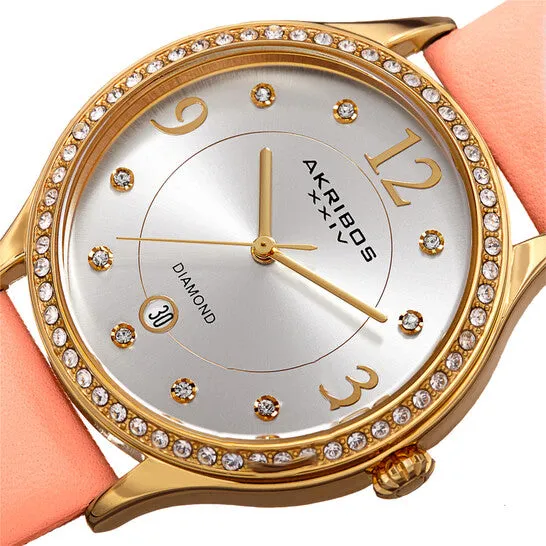 JMS always Original Akribos XXIV Quartz Diamond Crystal Silver Dial Ladies Watch AK1011PK Watches JMS always Original Akribos XXIV Quartz Diamond Crystal Silver Dial Ladies Watch AK1011PK Watches