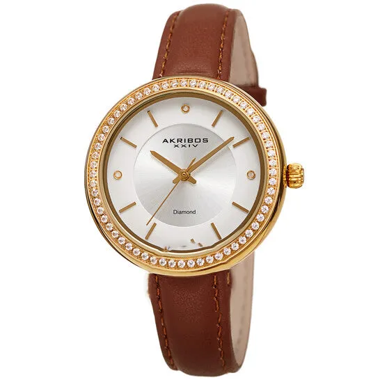 JMS always Original Akribos XXIV Quartz Diamond Crystal White Dial Ladies Watch AK1067BR Watches JMS always Original Akribos XXIV Quartz Diamond Crystal White Dial Ladies Watch AK1067BR Watches
