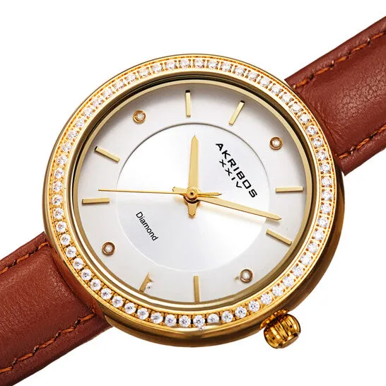 JMS always Original Akribos XXIV Quartz Diamond Crystal White Dial Ladies Watch AK1067BR Watches JMS always Original Akribos XXIV Quartz Diamond Crystal White Dial Ladies Watch AK1067BR Watches
