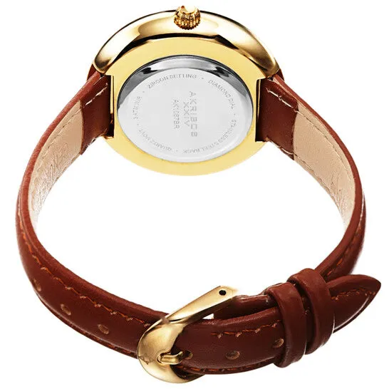 JMS always Original Akribos XXIV Quartz Diamond Crystal White Dial Ladies Watch AK1067BR Watches JMS always Original Akribos XXIV Quartz Diamond Crystal White Dial Ladies Watch AK1067BR Watches