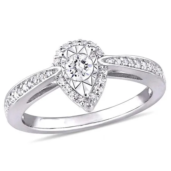 JMS always Original Amour 13 CT TW Diamond Teardrop Halo Ring in Sterling Silver Rings JMS always Original Amour 13 CT TW Diamond Teardrop Halo Ring in Sterling Silver Rings