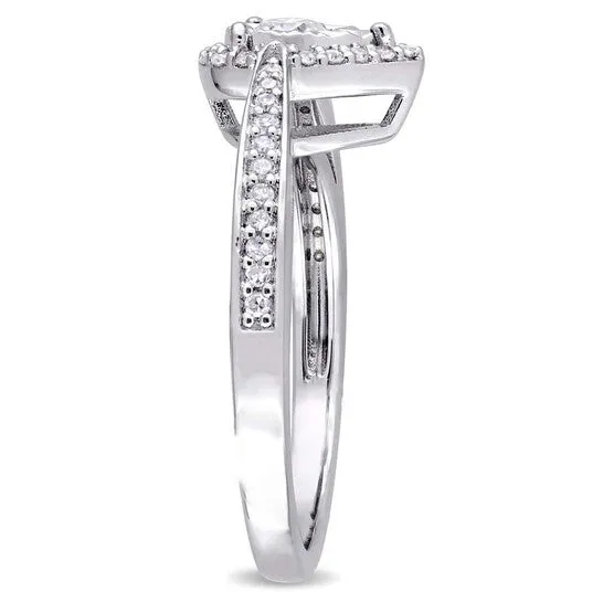 JMS always Original Amour 13 CT TW Diamond Teardrop Halo Ring in Sterling Silver Rings JMS always Original Amour 13 CT TW Diamond Teardrop Halo Ring in Sterling Silver Rings