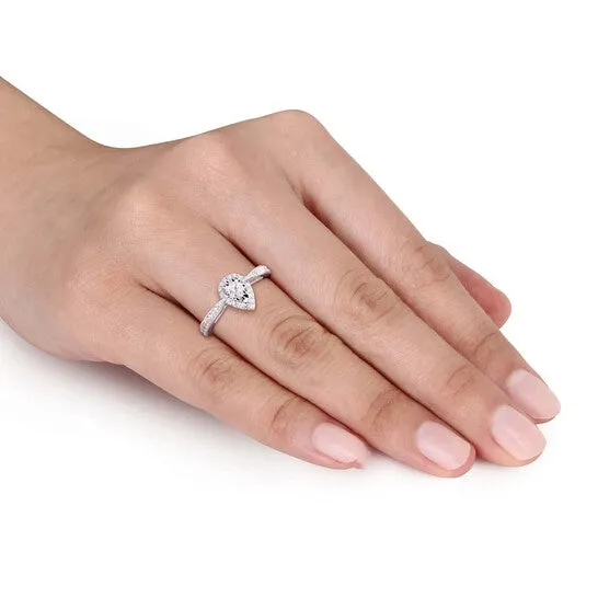 JMS always Original Amour 13 CT TW Diamond Teardrop Halo Ring in Sterling Silver Rings JMS always Original Amour 13 CT TW Diamond Teardrop Halo Ring in Sterling Silver Rings
