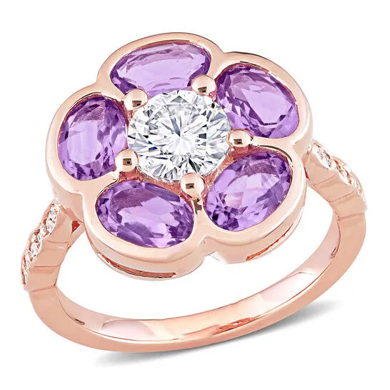 JMS always Original Amour Rose Gold Plated Sterling Silver 3 CT TGW Amethyst White Topaz and Diamond Accent Floral Ring Rings JMS always Original Amour Rose Gold Plated Sterling Silver 3 CT TGW Amethyst White Topaz and Diamond Accent Floral Ring Rings