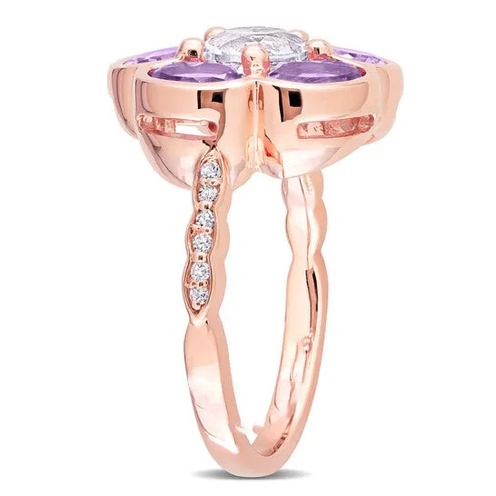 JMS always Original Amour Rose Gold Plated Sterling Silver 3 CT TGW Amethyst White Topaz and Diamond Accent Floral Ring Rings JMS always Original Amour Rose Gold Plated Sterling Silver 3 CT TGW Amethyst White Topaz and Diamond Accent Floral Ring Rings