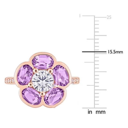 JMS always Original Amour Rose Gold Plated Sterling Silver 3 CT TGW Amethyst White Topaz and Diamond Accent Floral Ring Rings JMS always Original Amour Rose Gold Plated Sterling Silver 3 CT TGW Amethyst White Topaz and Diamond Accent Floral Ring Rings
