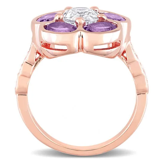 JMS always Original Amour Rose Gold Plated Sterling Silver 3 CT TGW Amethyst White Topaz and Diamond Accent Floral Ring Rings JMS always Original Amour Rose Gold Plated Sterling Silver 3 CT TGW Amethyst White Topaz and Diamond Accent Floral Ring Rings