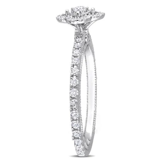 JMS always Rings Original Amour 12 CT TDW Diamond Vintage Floral Design Engagement Ring in 14k White Gold