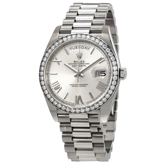 JMS always Rings Original Rolex DayDate Automatic Silver Dial Mens 18kt White Gold Diamond President Watch 228349SRP JMS always Rings Original Rolex DayDate Automatic Silver Dial Mens 18kt White Gold Diamond President Watch 228349SRP