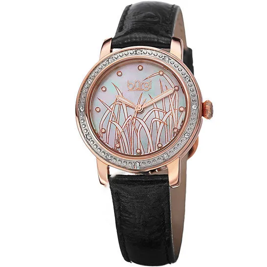 JMS always Watches Original Burgi Mother of Pearl Pattern Dial Black Leather Ladies Watch BUR096RG JMS always Watches Original Burgi Mother of Pearl Pattern Dial Black Leather Ladies Watch BUR096RG