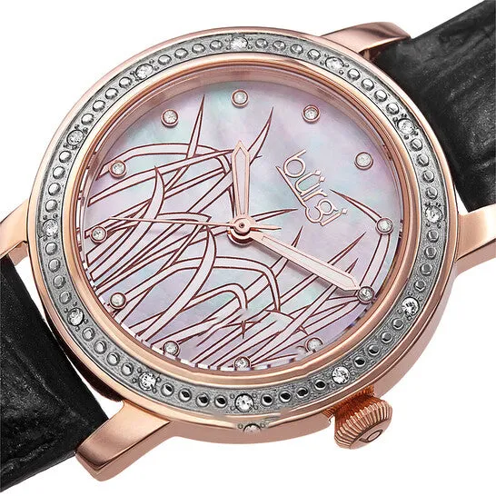 JMS always Watches Original Burgi Mother of Pearl Pattern Dial Black Leather Ladies Watch BUR096RG JMS always Watches Original Burgi Mother of Pearl Pattern Dial Black Leather Ladies Watch BUR096RG