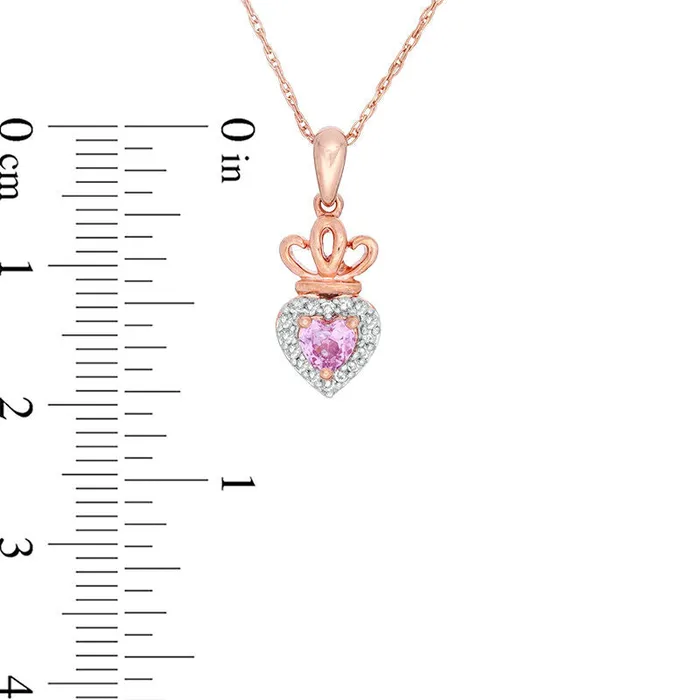 LabCreated Pink and White Sapphire Frame Heart with Crown Pendant in 10K Rose Gold Goldia Necklaces LabCreated Pink and White Sapphire Frame Heart with Crown Pendant in 10K Rose Gold Goldia Necklaces