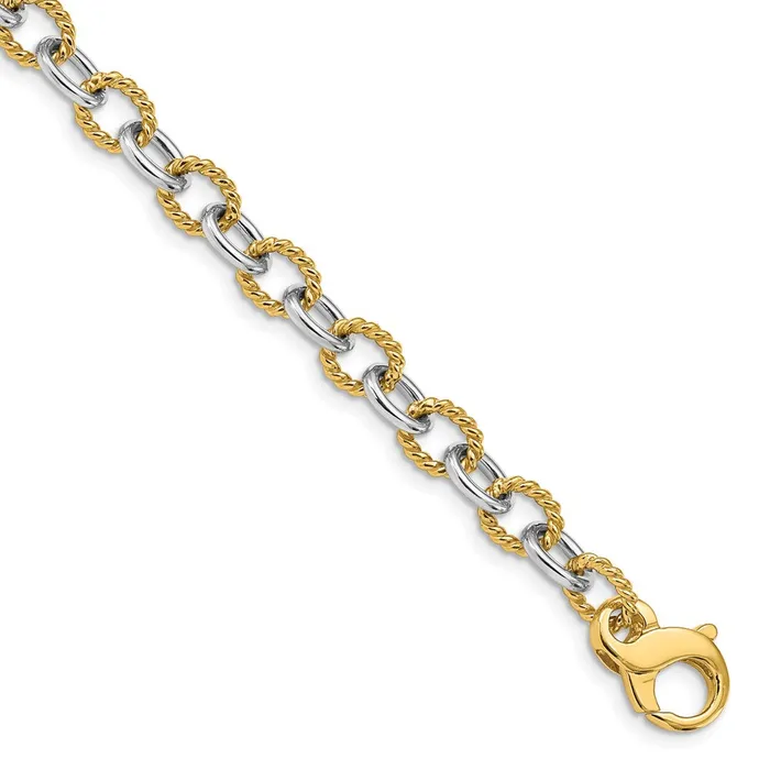 MDS Bracelets Solid 14K Twotone Gold 85 inch 65mm Hand Polished and Textured Fancy Link with Fancy Lobster Clasp Bracelet MDS Bracelets Solid 14K Twotone Gold 85 inch 65mm Hand Polished and Textured Fancy Link with Fancy Lobster Clasp Bracelet
