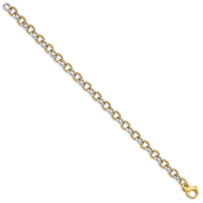 MDS Bracelets Solid 14K Twotone Gold 85 inch 65mm Hand Polished and Textured Fancy Link with Fancy Lobster Clasp Bracelet MDS Bracelets Solid 14K Twotone Gold 85 inch 65mm Hand Polished and Textured Fancy Link with Fancy Lobster Clasp Bracelet