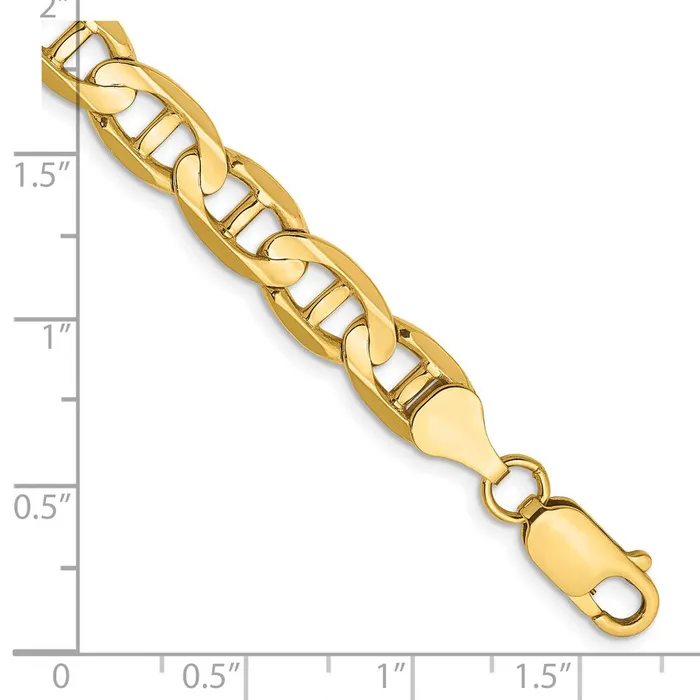 MDS Bracelets Solid 14K Yellow Gold 9 inch 7mm Concave Anchor with Lobster Clasp Chain Bracelet