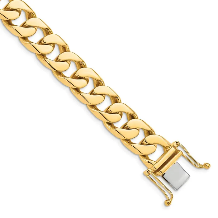 MDS Necklaces Solid 14K Yellow Gold 24 inch 12mm Hand Polished Flat Beveled Curb Link with Box Catch Clasp Chain Necklace MDS Necklaces Solid 14K Yellow Gold 24 inch 12mm Hand Polished Flat Beveled Curb Link with Box Catch Clasp Chain Necklace