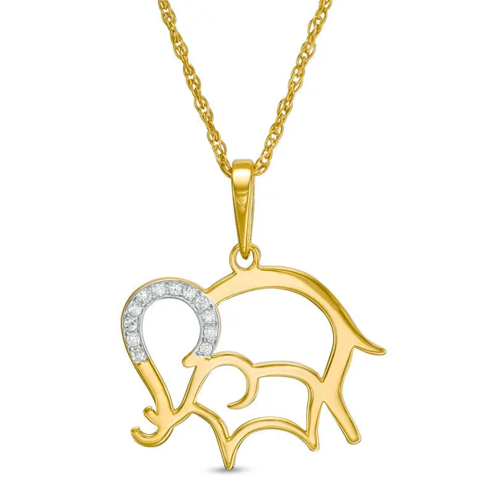 Natural Diamond Accent LaserCut Elephant and Calf Pendant in 10K Yellow Gold Goldia Necklaces