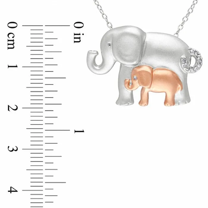 Natural Diamond Accent Motherly Elephant Pendant in Sterling Silver with Rose Rhodium Goldia Necklaces