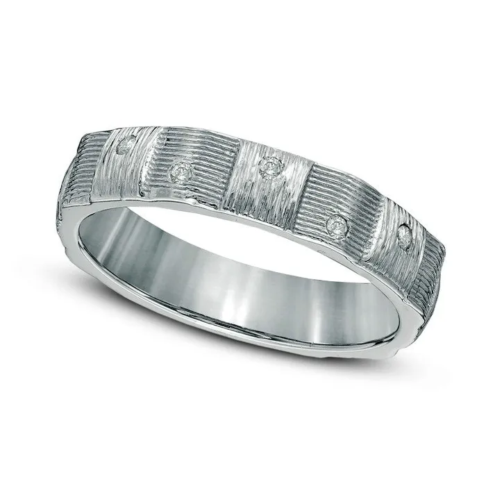 Natural Diamond Accent Weave Band in Solid 10K White Gold Goldia Rings