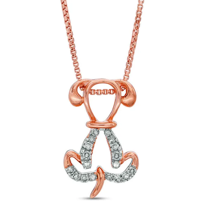 Necklaces 01 CT TW Natural Diamond Dog Pendant in Sterling Silver with 18K Rose Gold Plate Goldia Necklaces 01 CT TW Natural Diamond Dog Pendant in Sterling Silver with 18K Rose Gold Plate Goldia