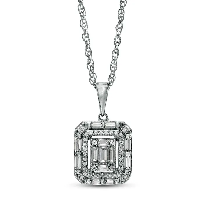 Necklaces 033 CT TW Composite Natural Diamond Double Octagonal Frame Pendant in 10K White Gold Goldia Necklaces 033 CT TW Composite Natural Diamond Double Octagonal Frame Pendant in 10K White Gold Goldia