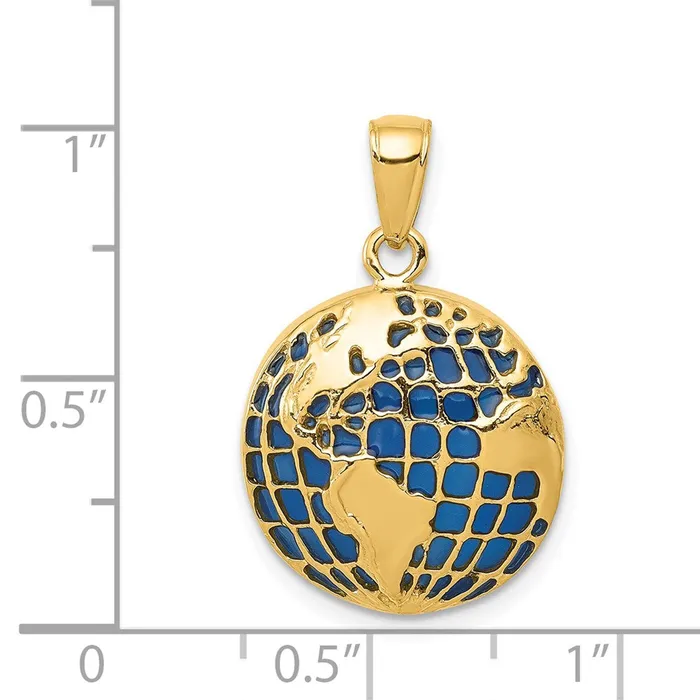 Necklaces 14k Yellow Gold Blue Enameled Globe Pendant Goldia