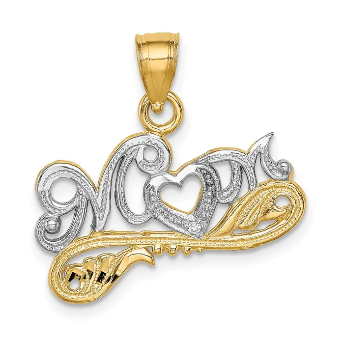 Necklaces 14k Yellow Rhodium Gold wRhodium CZ Mom Pendant Goldia