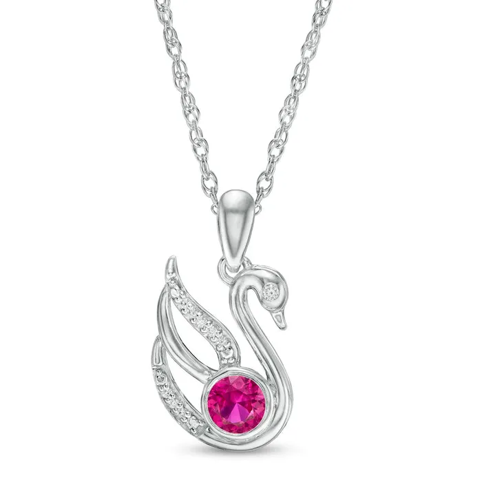 Necklaces 40mm LabCreated Ruby and Diamond Accent Swan Pendant in Sterling Silver Goldia Necklaces 40mm LabCreated Ruby and Diamond Accent Swan Pendant in Sterling Silver Goldia