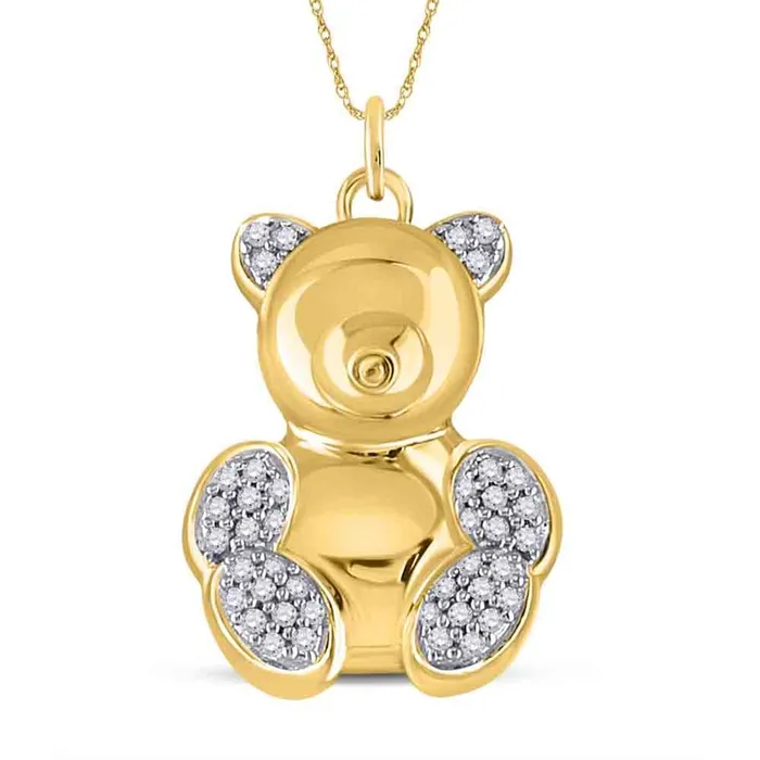 Necklaces gndatlanta 10k Yellow Gold Round Diamond Bear Animal Pendant 110 Cttw