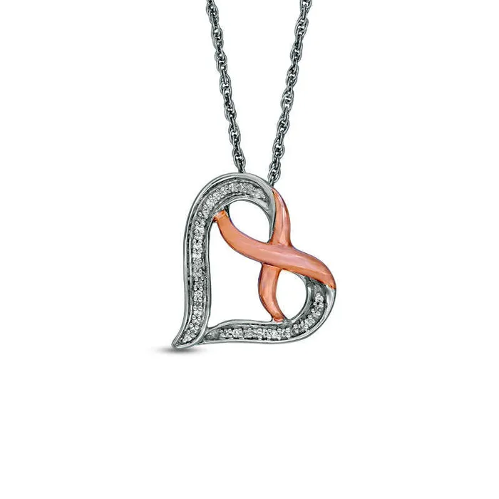 Necklaces Goldia 007 CT TW Natural Diamond Infinity Heart Pendant in Sterling Silver and 10K Rose Gold Necklaces Goldia 007 CT TW Natural Diamond Infinity Heart Pendant in Sterling Silver and 10K Rose Gold