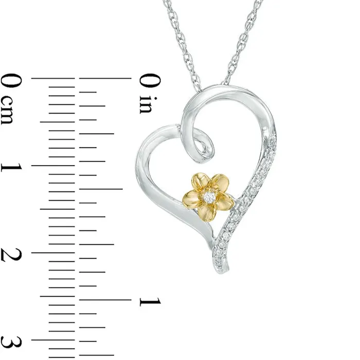 Necklaces Goldia 007 CT TW Natural Diamond Tilted Heart Flower Pendant in Sterling Silver and 10K Yellow Gold Necklaces Goldia 007 CT TW Natural Diamond Tilted Heart Flower Pendant in Sterling Silver and 10K Yellow Gold
