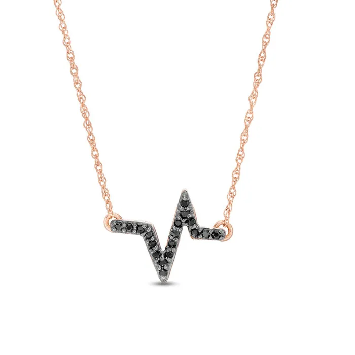 Necklaces Goldia 01 CT TW Enhanced Black Natural Diamond Heartbeat Necklace in 10K Rose Gold Necklaces Goldia 01 CT TW Enhanced Black Natural Diamond Heartbeat Necklace in 10K Rose Gold