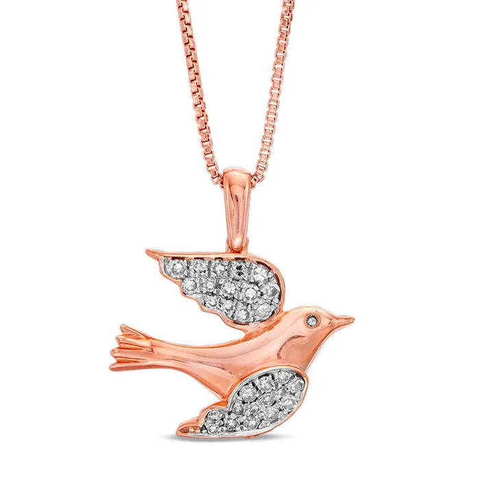 Necklaces Goldia 017 CT TW Natural Diamond Dove Pendant in Sterling Silver with 18K Rose Gold Plate Necklaces Goldia 017 CT TW Natural Diamond Dove Pendant in Sterling Silver with 18K Rose Gold Plate