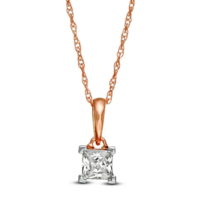 Necklaces Goldia 025 CT PrincessCut Natural Clarity Enhanced Solitaire Pendant in 10K Rose Gold Necklaces Goldia 025 CT PrincessCut Natural Clarity Enhanced Solitaire Pendant in 10K Rose Gold