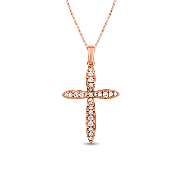 Necklaces Goldia 033 CT TW Natural Diamond Tapered Cross Pendant in 10K Rose Gold Necklaces Goldia 033 CT TW Natural Diamond Tapered Cross Pendant in 10K Rose Gold