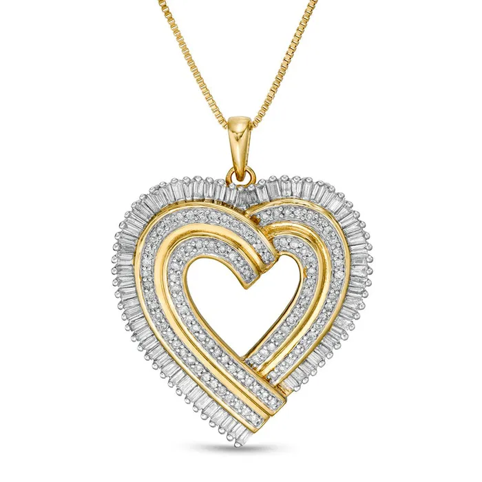 Necklaces Goldia 125 CT TW Natural Diamond Layered Ribbon Heart Pendant in Sterling Silver with 14K Gold Plate Necklaces Goldia 125 CT TW Natural Diamond Layered Ribbon Heart Pendant in Sterling Silver with 14K Gold Plate