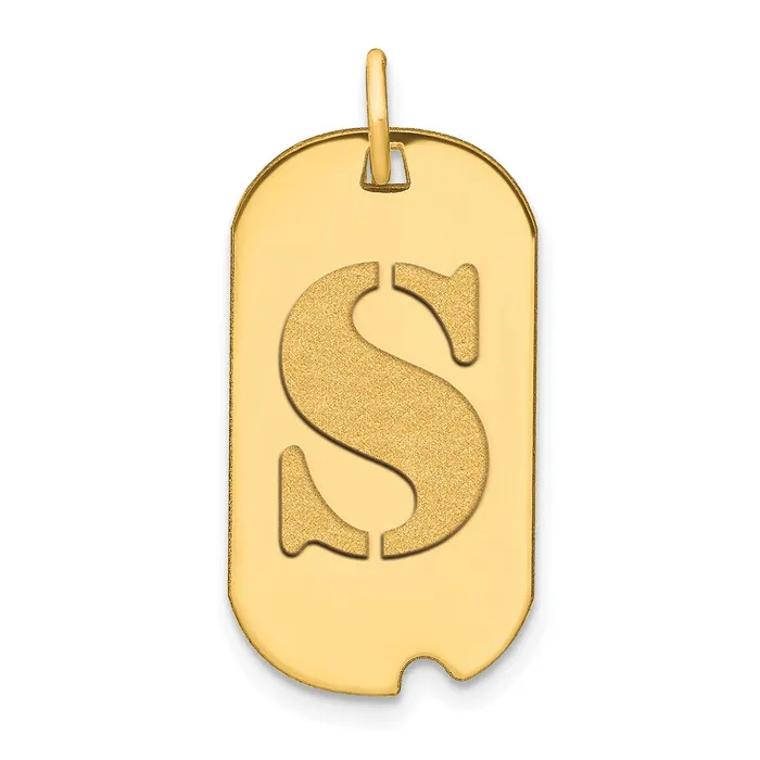 Necklaces Goldia 14k Yellow Gold Polished Letter S Initial Dog Tag Pendant